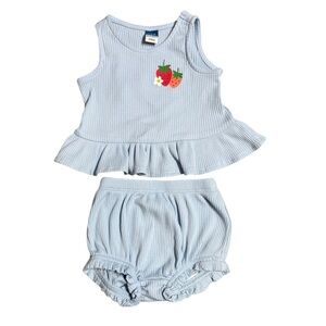 Old Navy Baby Girl Light Blue Strawberry Outfit Size 3-6 Months